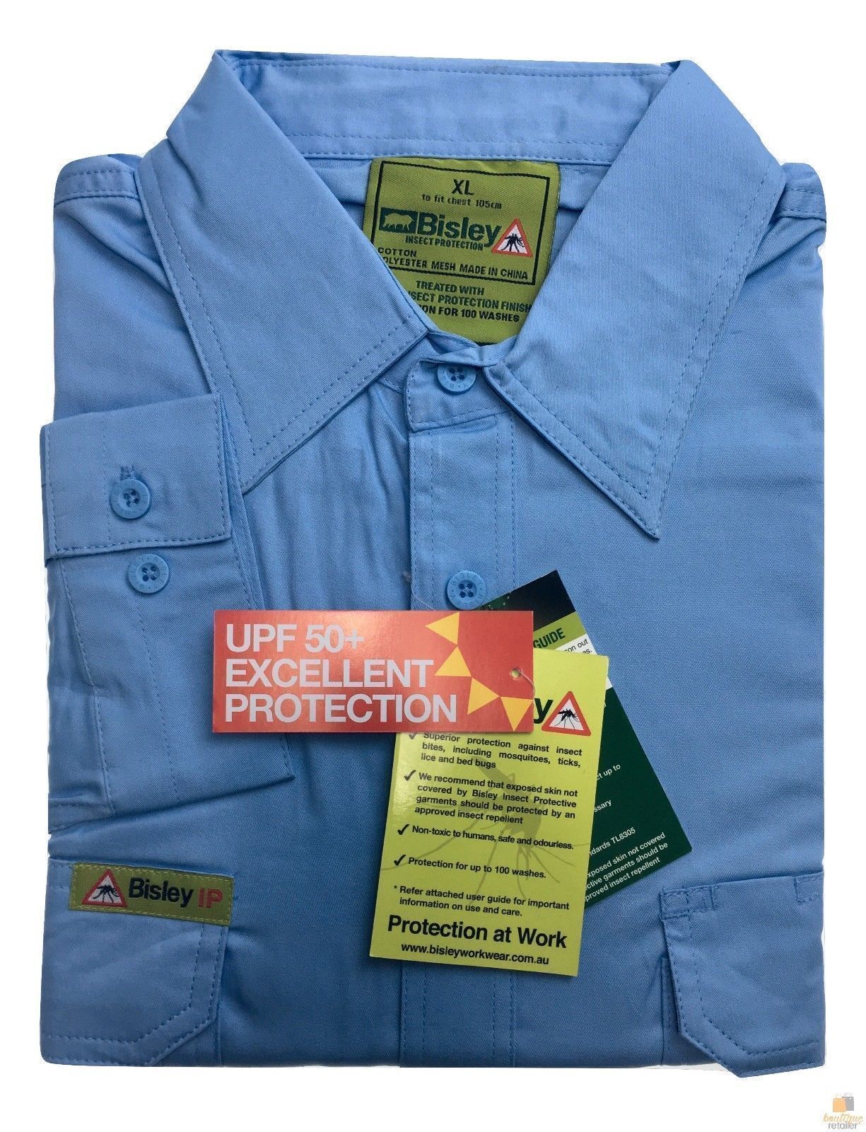BISLEY Insect Protection Fishing Shirt Long Sleeve Casual Business Work Cotton - VRS6140_BBLB (Blue) - S V563-BISLEY-INSCTPROOF-BLU-S