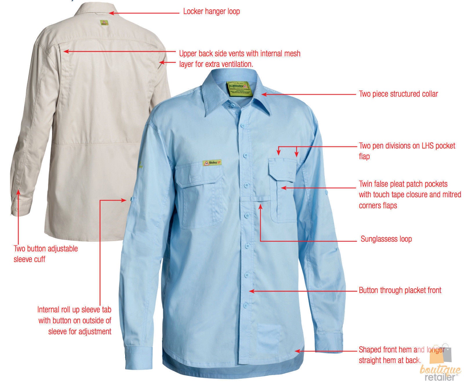 BISLEY Insect Protection Fishing Shirt Long Sleeve Casual Business Work Cotton - VRS6140_BBLB (Blue) - S V563-BISLEY-INSCTPROOF-BLU-S