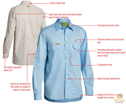 BISLEY Insect Protection Fishing Shirt Long Sleeve Casual Business Work Cotton - VRS6140_BBLB (Blue) - S V563-BISLEY-INSCTPROOF-BLU-S