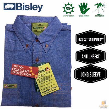 BISLEY Insect Protection Repellent Long Sleeve Casual Shirt Fishing Camping - Blue - S V563-BISLEY-ISCTSHIRT-BLU-S