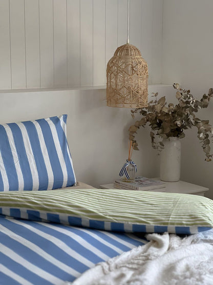100% Cotton Duvet Quilt Cover Set w/ 2 Pillow Cases in Reversible Blue/Green/White Stripe - King V563-BLUSTRP_DVT-KING