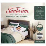 Sunbeam Sleep Perfect Super King Bed Wool Fleece Heated Blanket V563-BLW5681