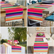 Rainbow Table Cloth Runner Stripe w/ Tassel Mexican Tablecloth Wedding Party Decor V563-BQ05575