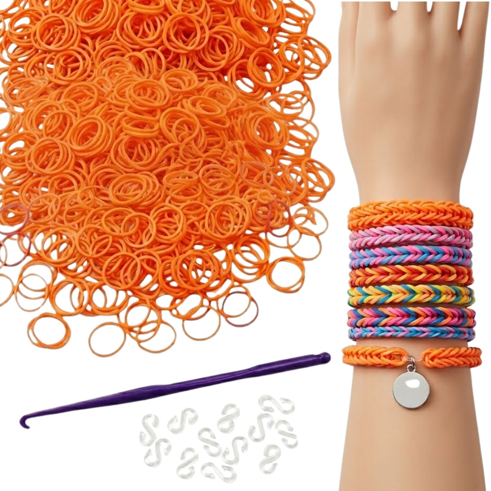 1200pcs Loom Bands Refill Kit Rubber DIY Bracelet Making Set - Plain Orange V563-BR-1200LOOMBDS-PLNORNG