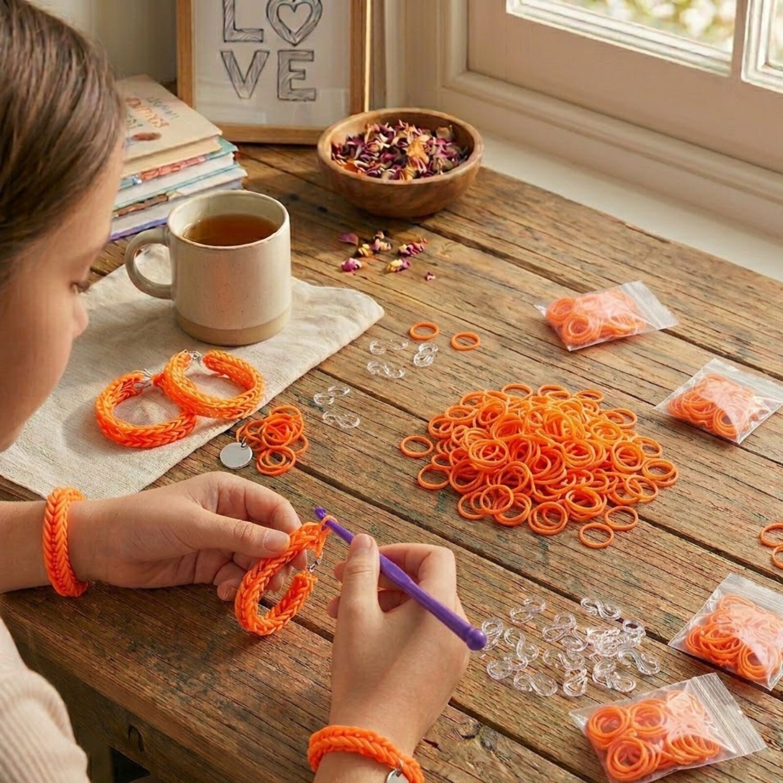 1200pcs Loom Bands Refill Kit Rubber DIY Bracelet Making Set - Plain Orange V563-BR-1200LOOMBDS-PLNORNG