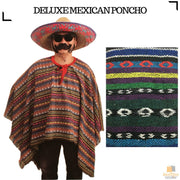 PREMIUM MEXICAN PONCHO Spanish Costume Wild West Cowboy Party Bandit 12467 V563-BR-12467