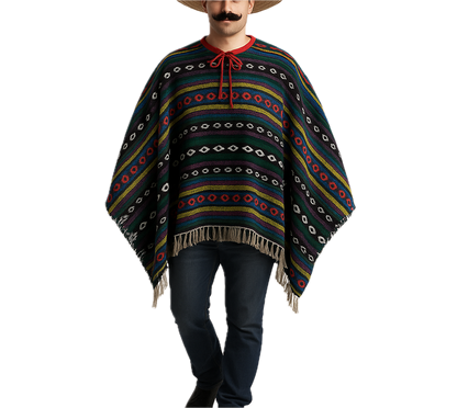 PREMIUM MEXICAN PONCHO Spanish Costume Wild West Cowboy Party Bandit 12467 V563-BR-12467