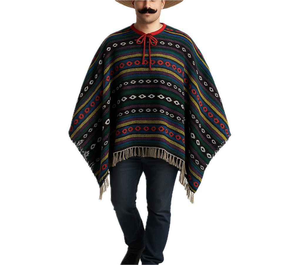 PREMIUM MEXICAN PONCHO Spanish Costume Wild West Cowboy Party Bandit 12467 V563-BR-12467