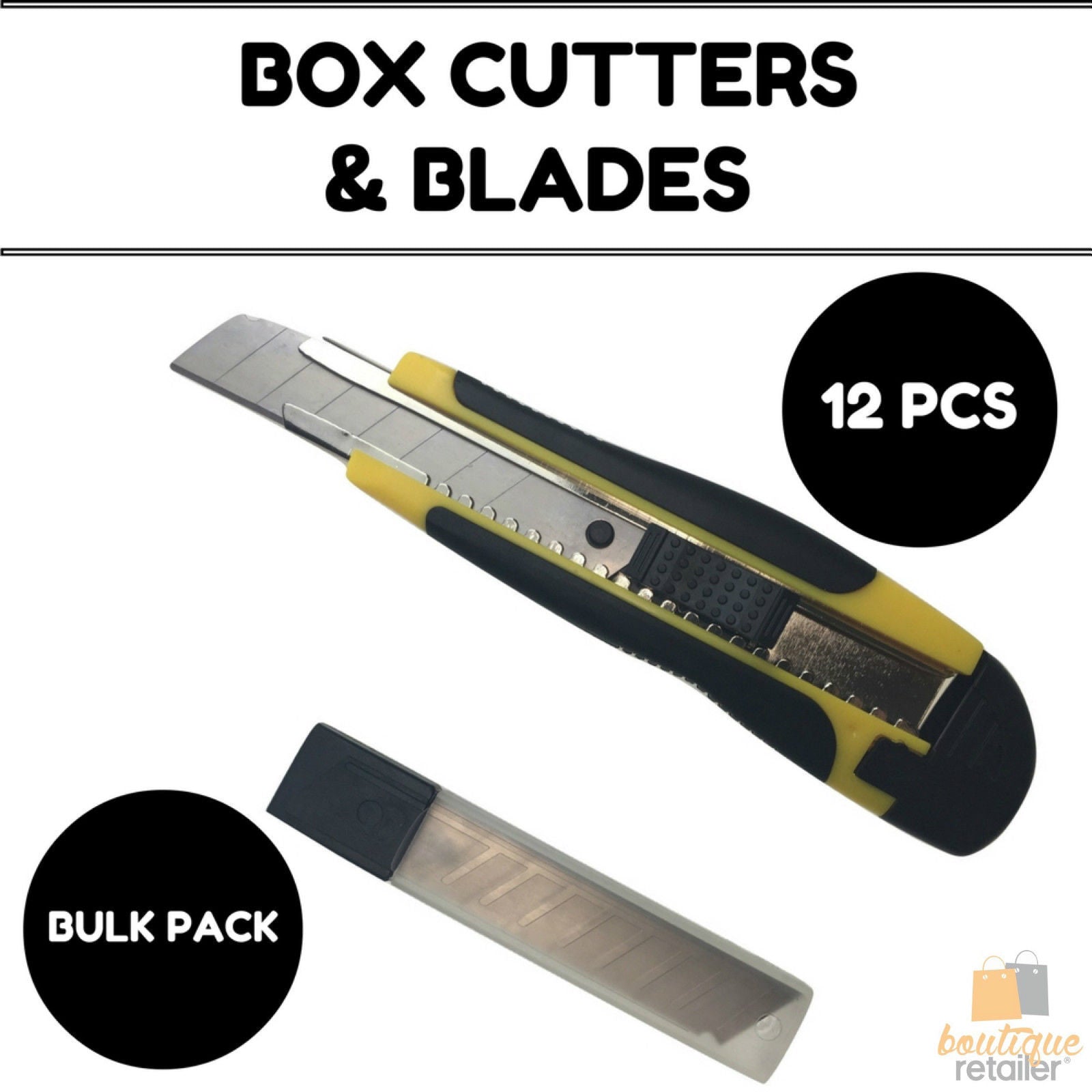 12x BOX CUTTERS Knife Retractable Blade Snap Off Razor 18mm Durable Opener BULK V563-BR-12BOXCUTTERS