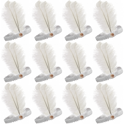 12x 1920s FLAPPER HEADBAND Headpiece Feather Sequin Charleston Gatsby Party BULK - White V563-BR-12FLAPPERHDBND-WHT