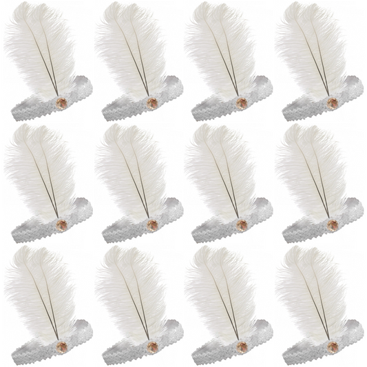 12x 1920s FLAPPER HEADBAND Headpiece Feather Sequin Charleston Gatsby Party BULK - White V563-BR-12FLAPPERHDBND-WHT