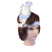 12x 1920s FLAPPER HEADBAND Headpiece Feather Sequin Charleston Gatsby Party BULK - White V563-BR-12FLAPPERHDBND-WHT