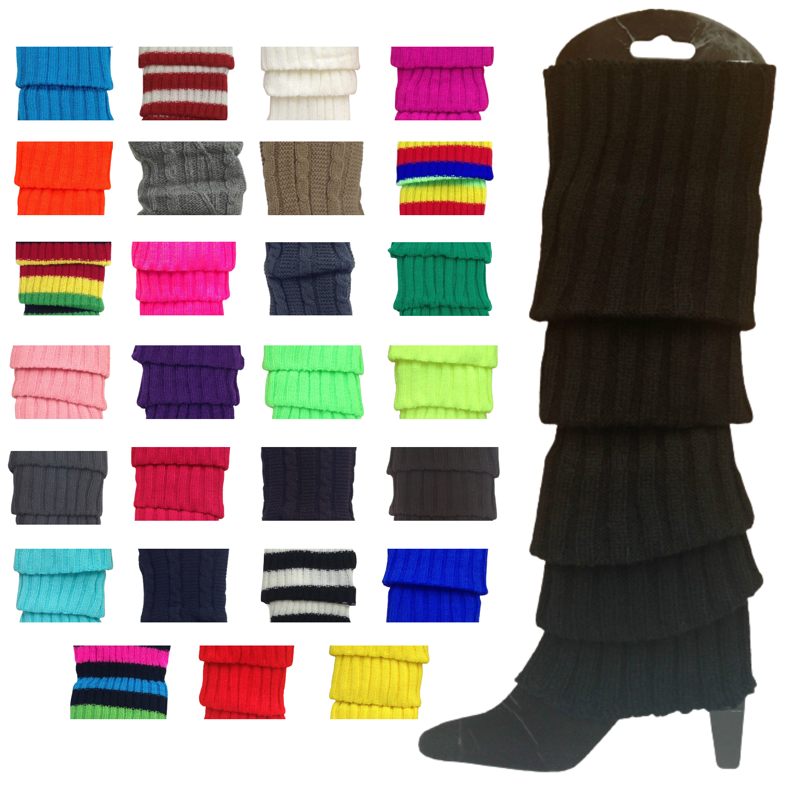 12x LEG WARMERS Knitted Womens Costume Neon Dance Party Knit 80s BULK - Assorted Pack V563-BR-12LEGWARMRS-ASSTDPCK