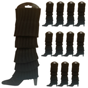 12x LEG WARMERS Knitted Womens Costume Neon Dance Party Knit 80s BULK - Black V563-BR-12LEGWARMRS-BLK
