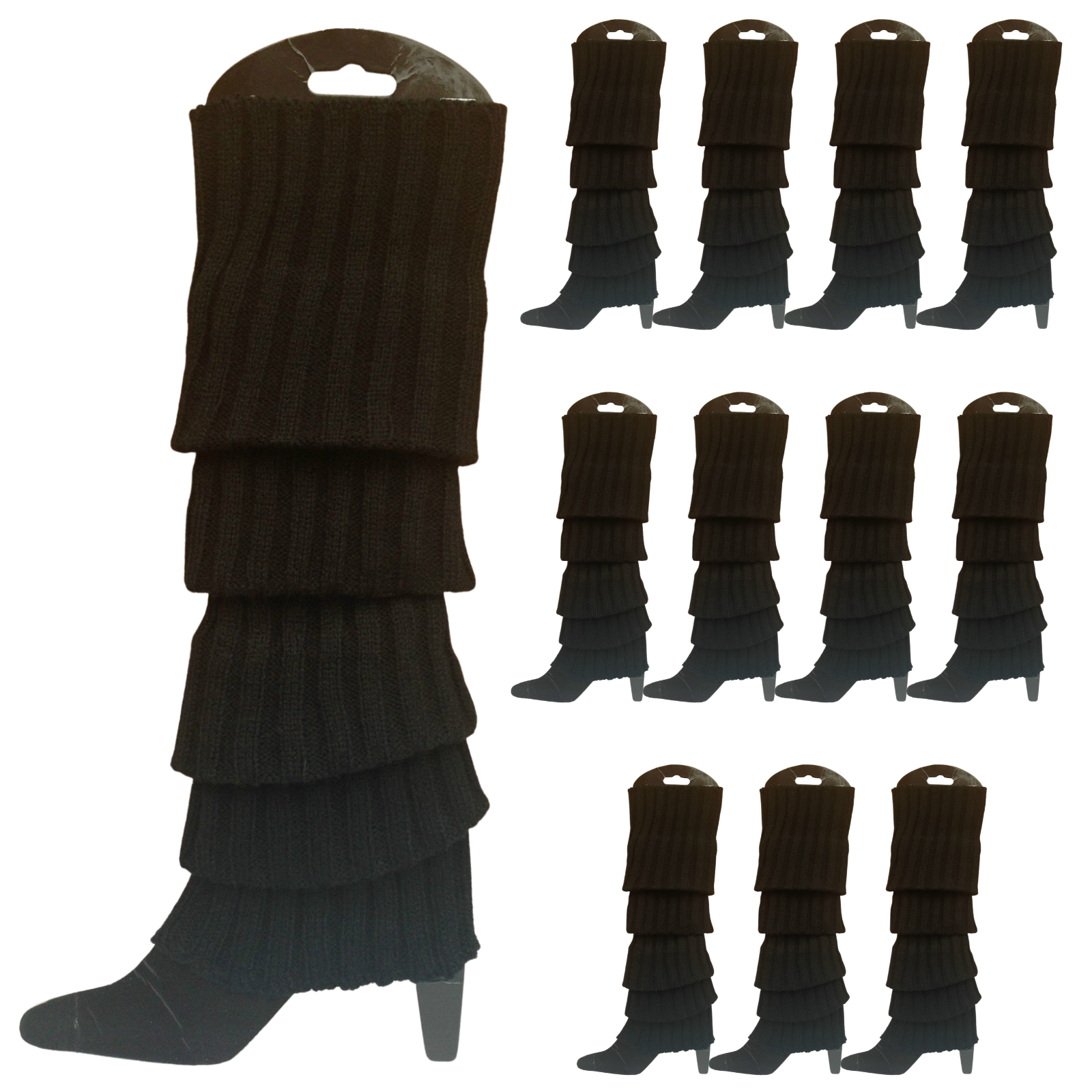 12x LEG WARMERS Knitted Womens Costume Neon Dance Party Knit 80s BULK - Black V563-BR-12LEGWARMRS-BLK