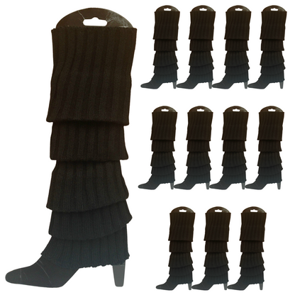 12x LEG WARMERS Knitted Womens Costume Neon Dance Party Knit 80s BULK - Black V563-BR-12LEGWARMRS-BLK