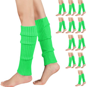 12x LEG WARMERS Knitted Womens Costume Neon Dance Party Knit 80s BULK - Fluro Green V563-BR-12LEGWARMRS-FLUGRN