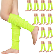 12x LEG WARMERS Knitted Womens Costume Neon Dance Party Knit 80s BULK - Fluro Yellow V563-BR-12LEGWARMRS-FLUYLW