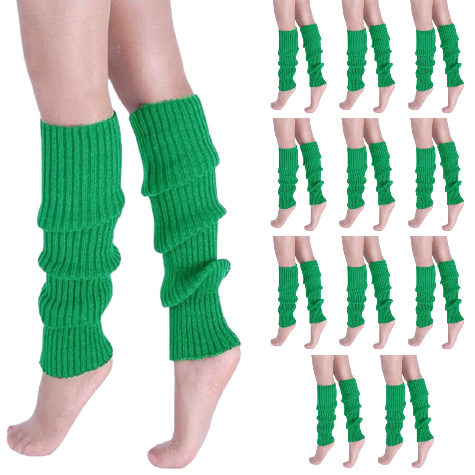 12x LEG WARMERS Knitted Womens Costume Neon Dance Party Knit 80s BULK - Green V563-BR-12LEGWARMRS-GRN