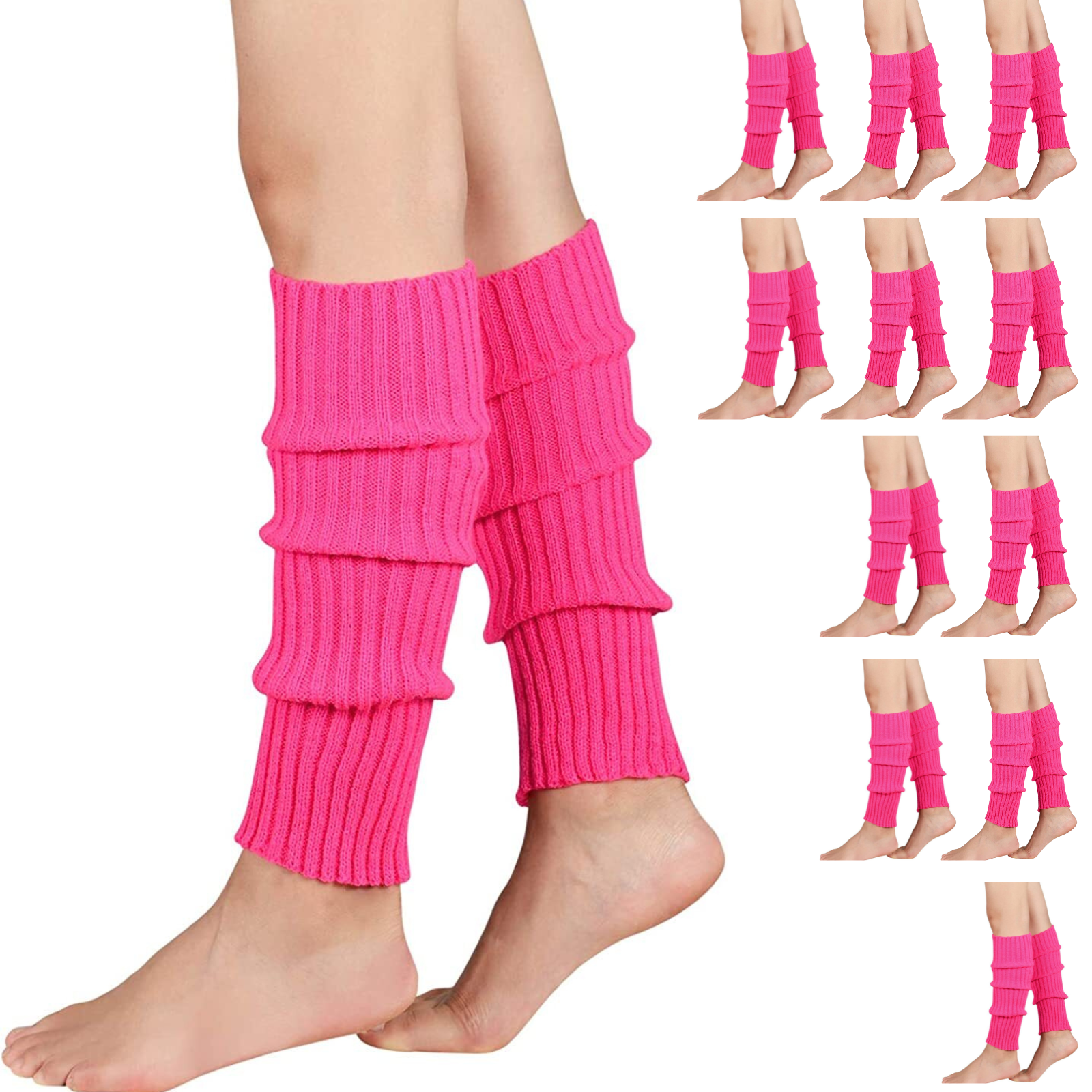 12x LEG WARMERS Knitted Womens Costume Neon Dance Party Knit 80s BULK - Hot Pink V563-BR-12LEGWARMRS-HTPNK