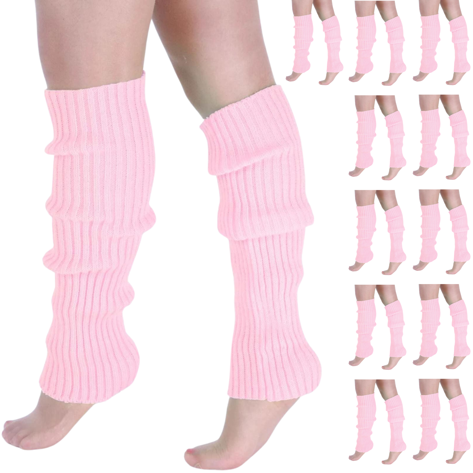 12x LEG WARMERS Knitted Womens Costume Neon Dance Party Knit 80s BULK - Light Pink V563-BR-12LEGWARMRS-LHTPNK