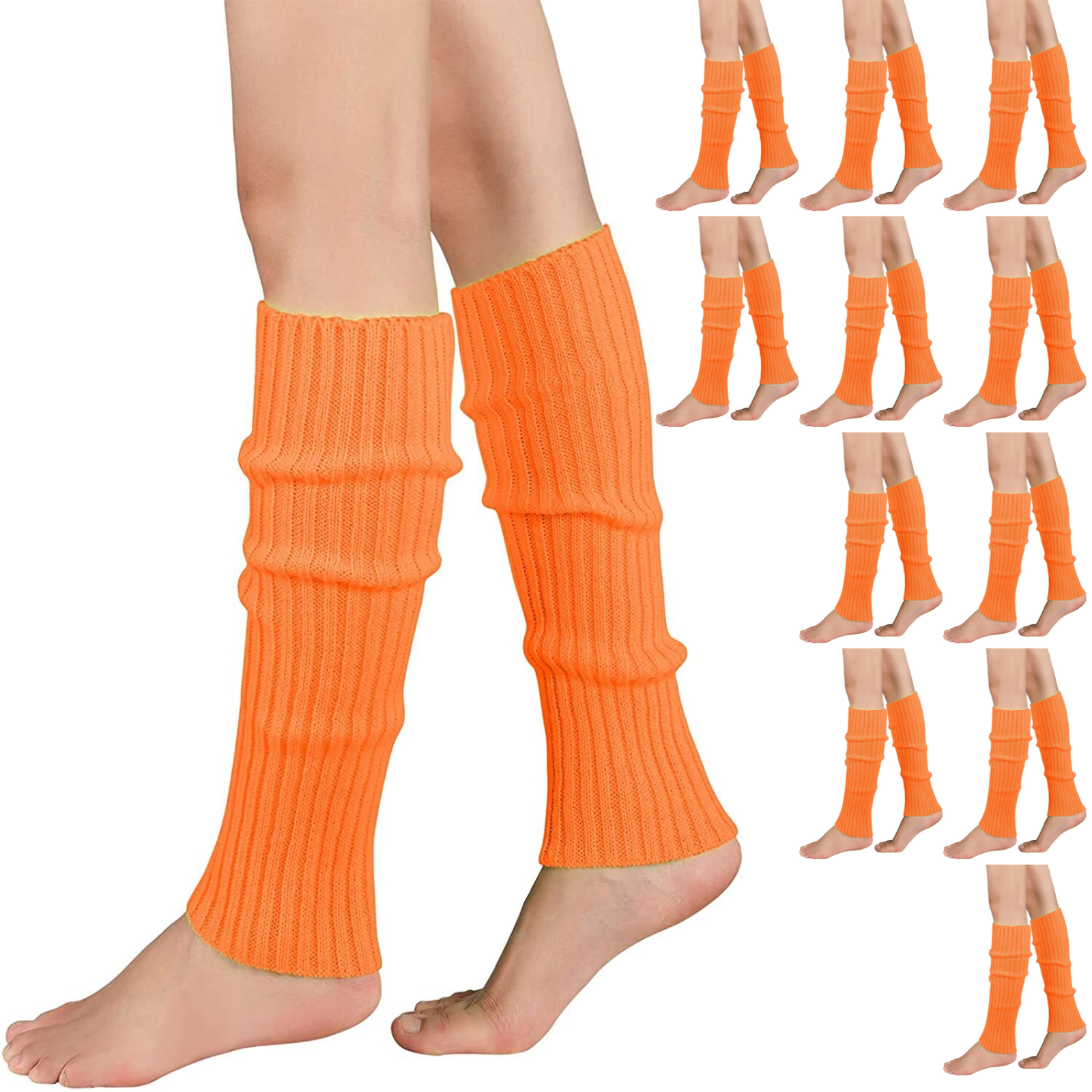 12x LEG WARMERS Knitted Womens Costume Neon Dance Party Knit 80s BULK - Orange V563-BR-12LEGWARMRS-ORNG