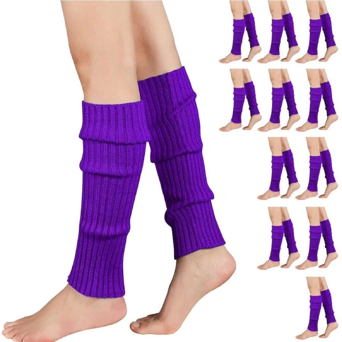 12x LEG WARMERS Knitted Womens Costume Neon Dance Party Knit 80s BULK - Purple V563-BR-12LEGWARMRS-PUR