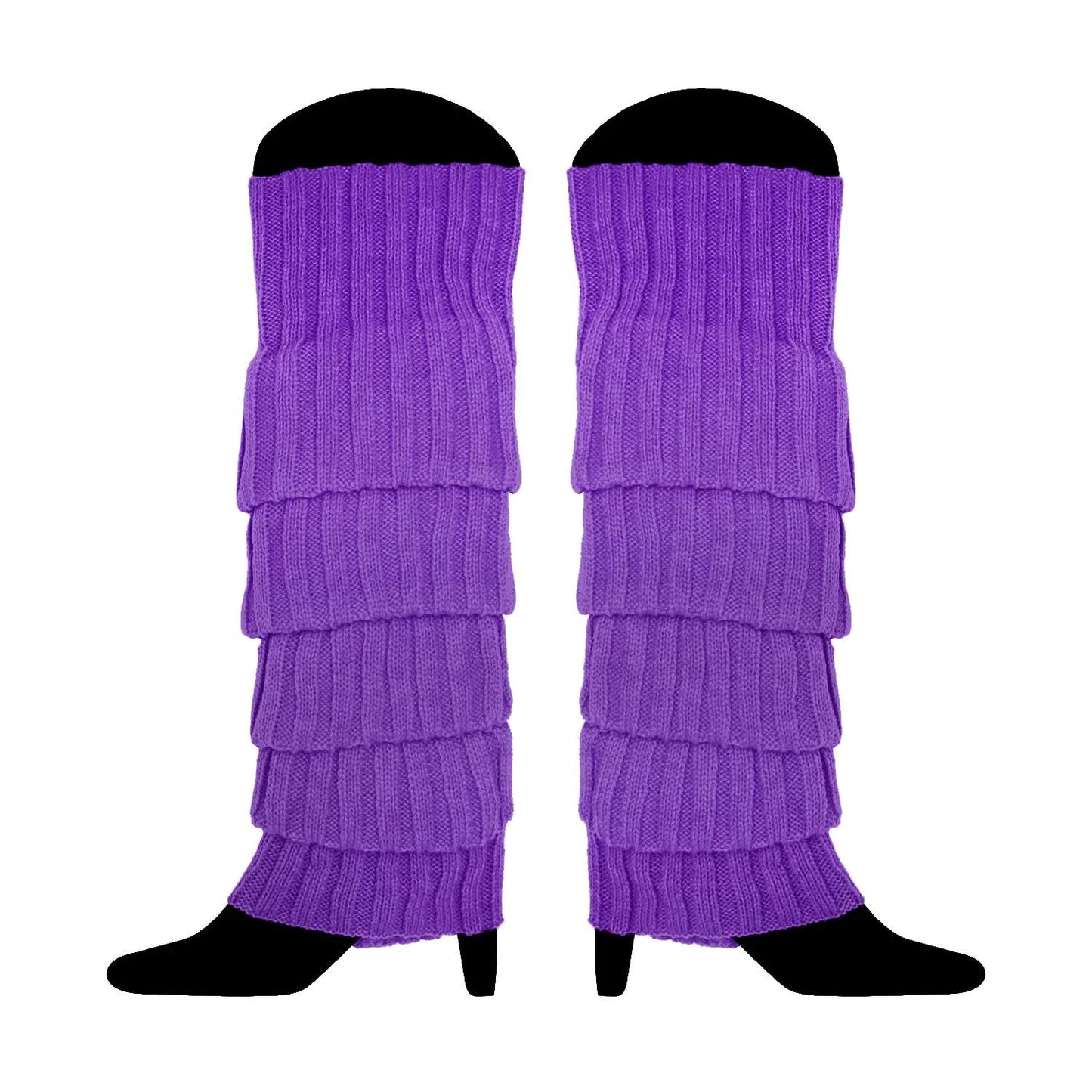 12x LEG WARMERS Knitted Womens Costume Neon Dance Party Knit 80s BULK - Purple V563-BR-12LEGWARMRS-PUR