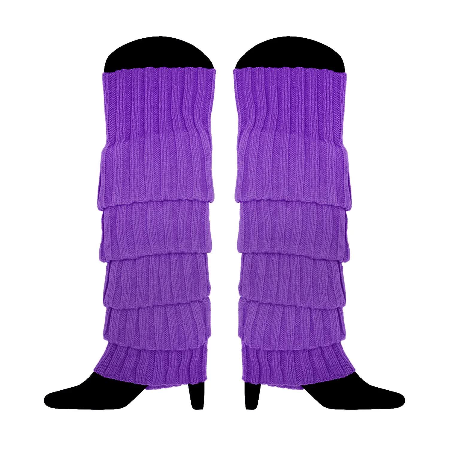 12x LEG WARMERS Knitted Womens Costume Neon Dance Party Knit 80s BULK - Purple V563-BR-12LEGWARMRS-PUR