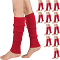 12x LEG WARMERS Knitted Womens Costume Neon Dance Party Knit 80s BULK - Red V563-BR-12LEGWARMRS-RED
