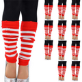 12x LEG WARMERS Knitted Womens Costume Neon Dance Party Knit 80s BULK - Red/White Stripe V563-BR-12LEGWARMRS-REDWHTTSTR