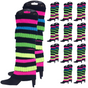 12x LEG WARMERS Knitted Womens Costume Neon Dance Party Knit 80s BULK - Rainbow with Black Stripe V563-BR-12LEGWARMRS-RNBWBLKSTR