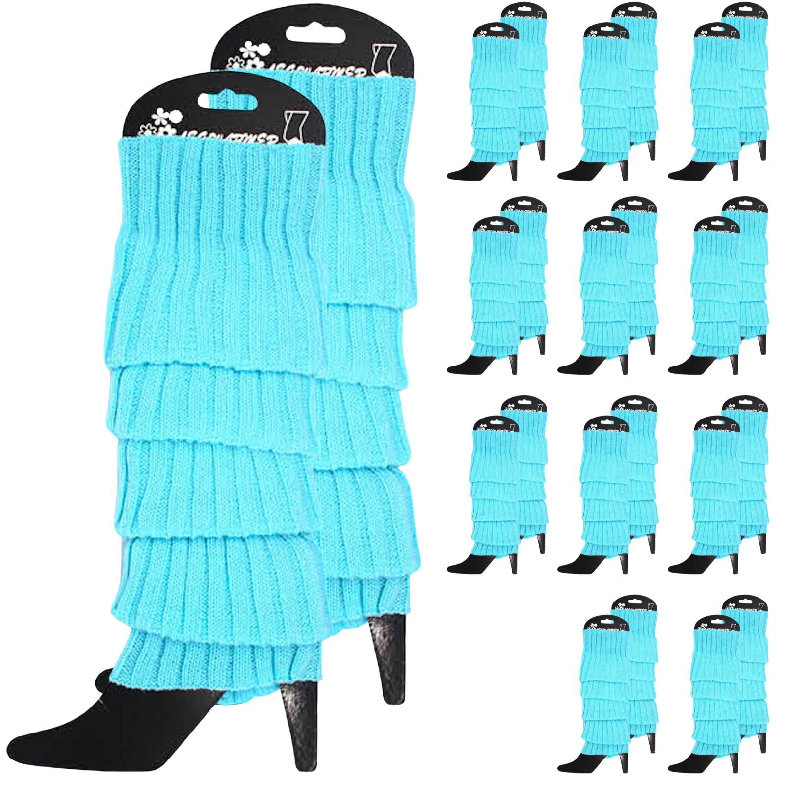 12x LEG WARMERS Knitted Womens Costume Neon Dance Party Knit 80s BULK - Sky Blue V563-BR-12LEGWARMRS-SKYBLU