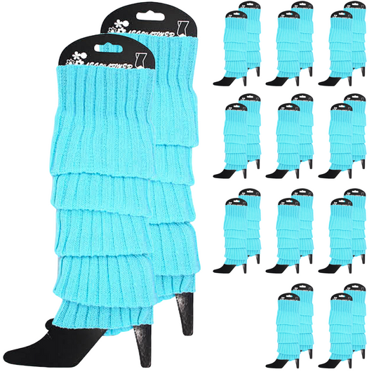 12x LEG WARMERS Knitted Womens Costume Neon Dance Party Knit 80s BULK - Sky Blue V563-BR-12LEGWARMRS-SKYBLU