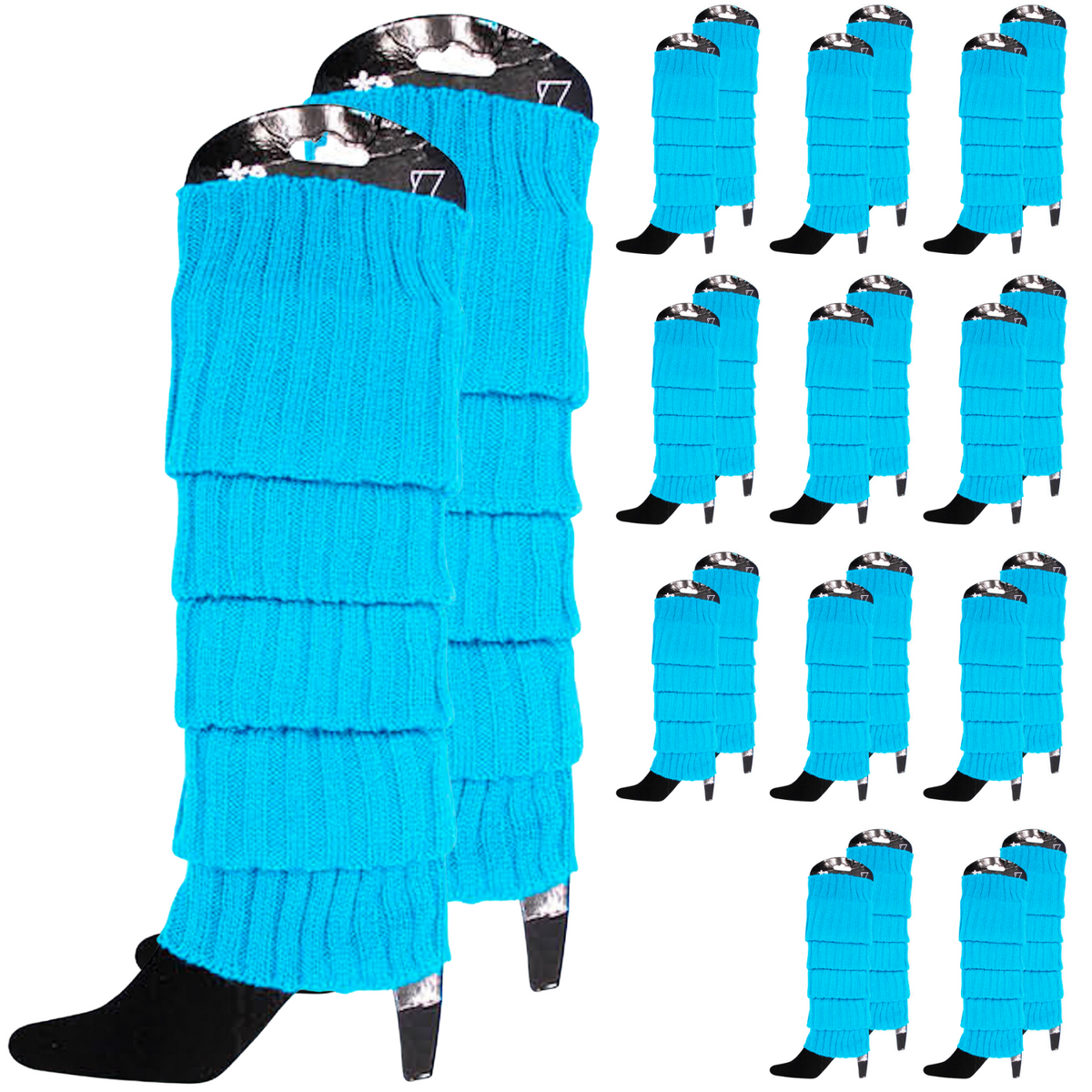 12x LEG WARMERS Knitted Womens Costume Neon Dance Party Knit 80s BULK - Topaz Blue V563-BR-12LEGWARMRS-TPAZBLU