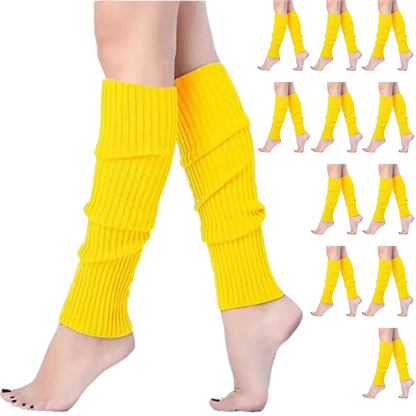 12x LEG WARMERS Knitted Womens Costume Neon Dance Party Knit 80s BULK - Yellow V563-BR-12LEGWARMRS-YLW