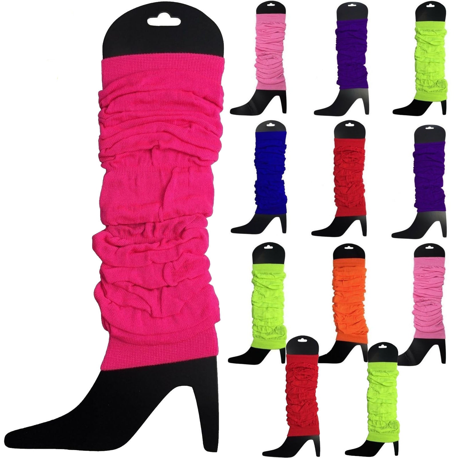 12 LEG WARMERS Knitted Womens Neon Party Knit Ankle Fluro Dance Costume 80s BULK - Assorted Pack V563-BR-12NNLEGWRMR-ASSTDPCK
