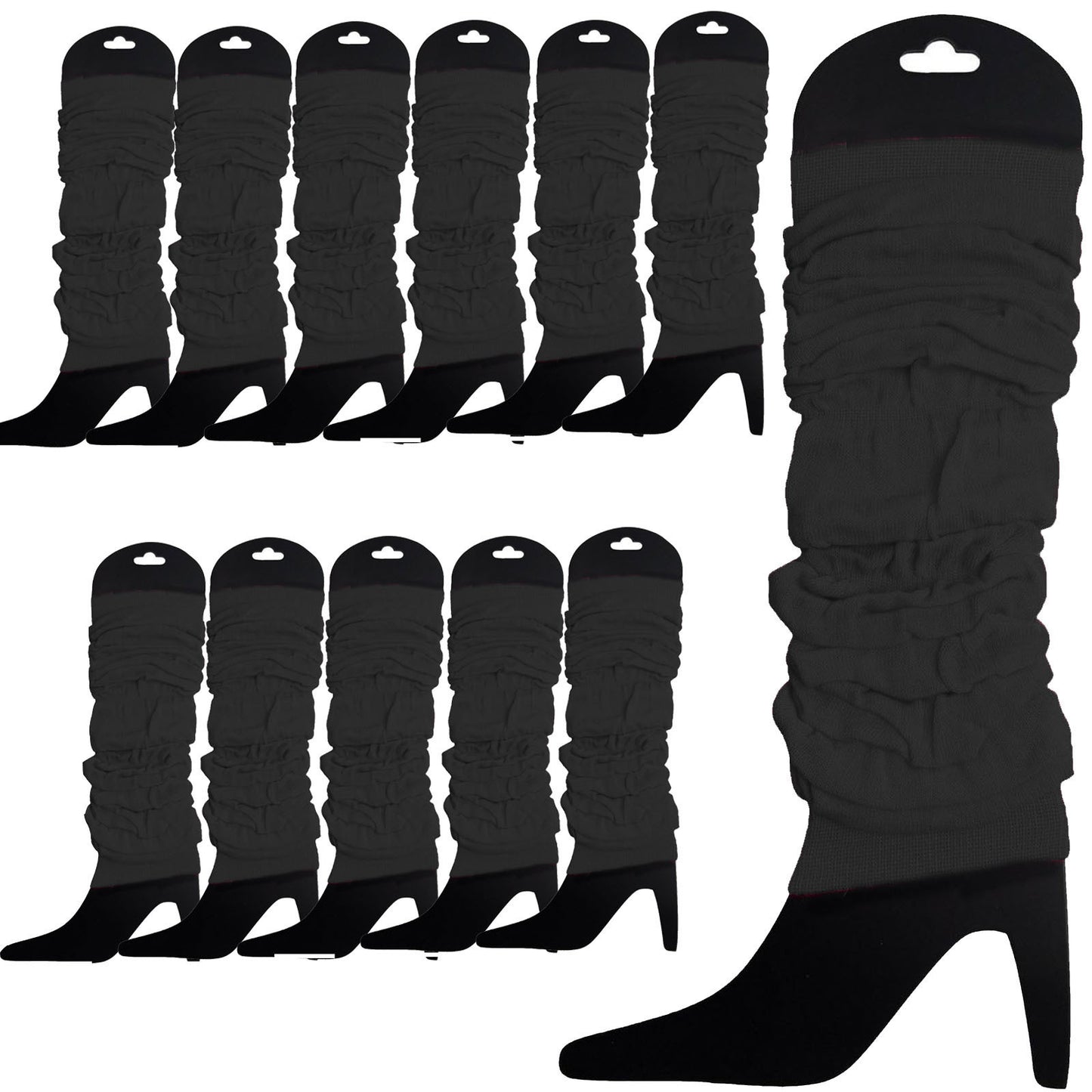 12 LEG WARMERS Knitted Womens Neon Party Knit Ankle Fluro Dance Costume 80s BULK - Black V563-BR-12NNLEGWRMR-BLK