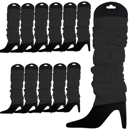 12 LEG WARMERS Knitted Womens Neon Party Knit Ankle Fluro Dance Costume 80s BULK - Black V563-BR-12NNLEGWRMR-BLK