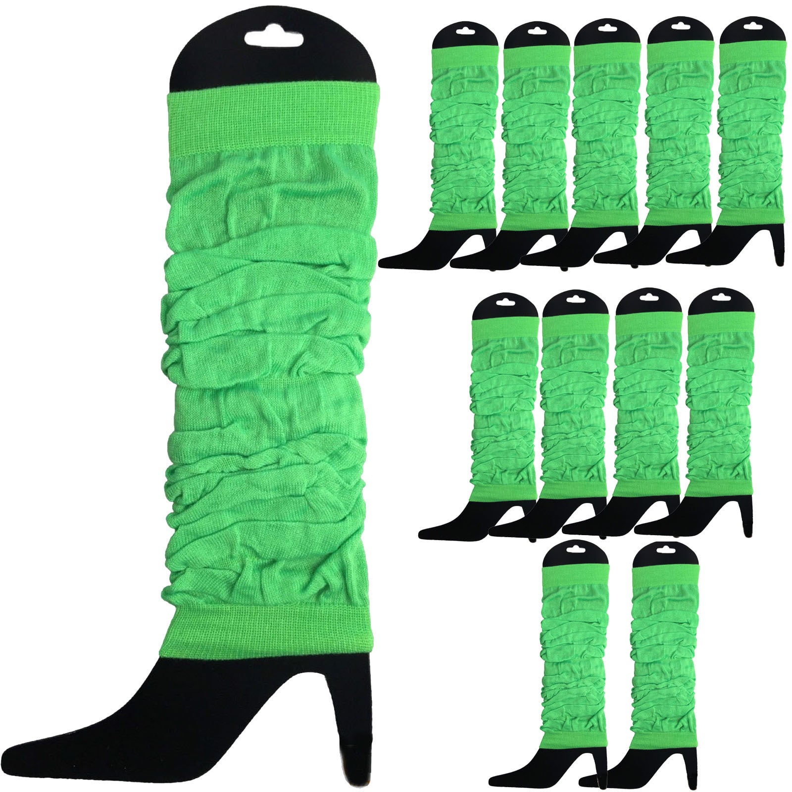12 LEG WARMERS Knitted Womens Neon Party Knit Ankle Fluro Dance Costume 80s BULK - Fluro Green V563-BR-12NNLEGWRMR-FLUGRN
