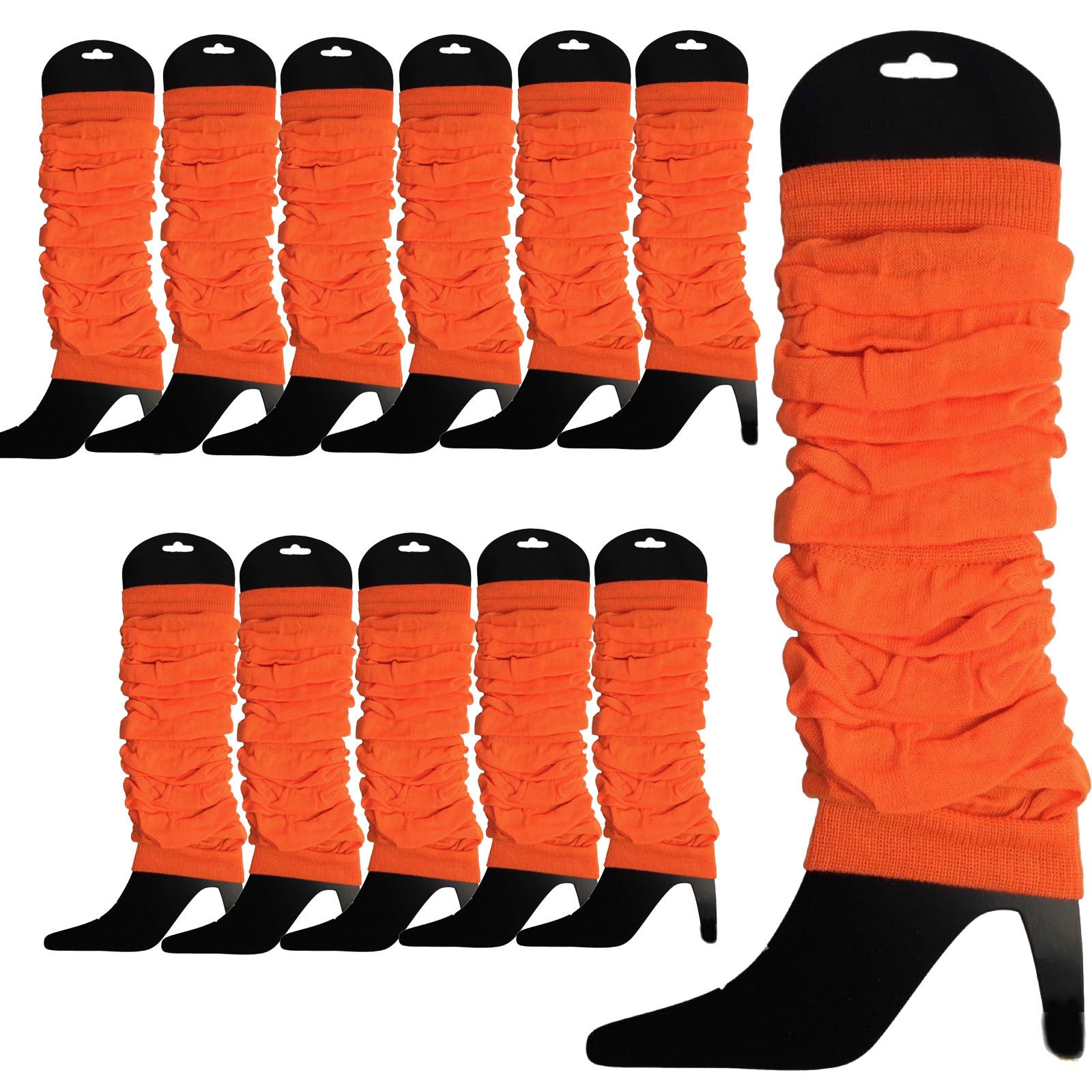 12 LEG WARMERS Knitted Womens Neon Party Knit Ankle Fluro Dance Costume 80s BULK - Fluro Orange V563-BR-12NNLEGWRMR-FLUORNG