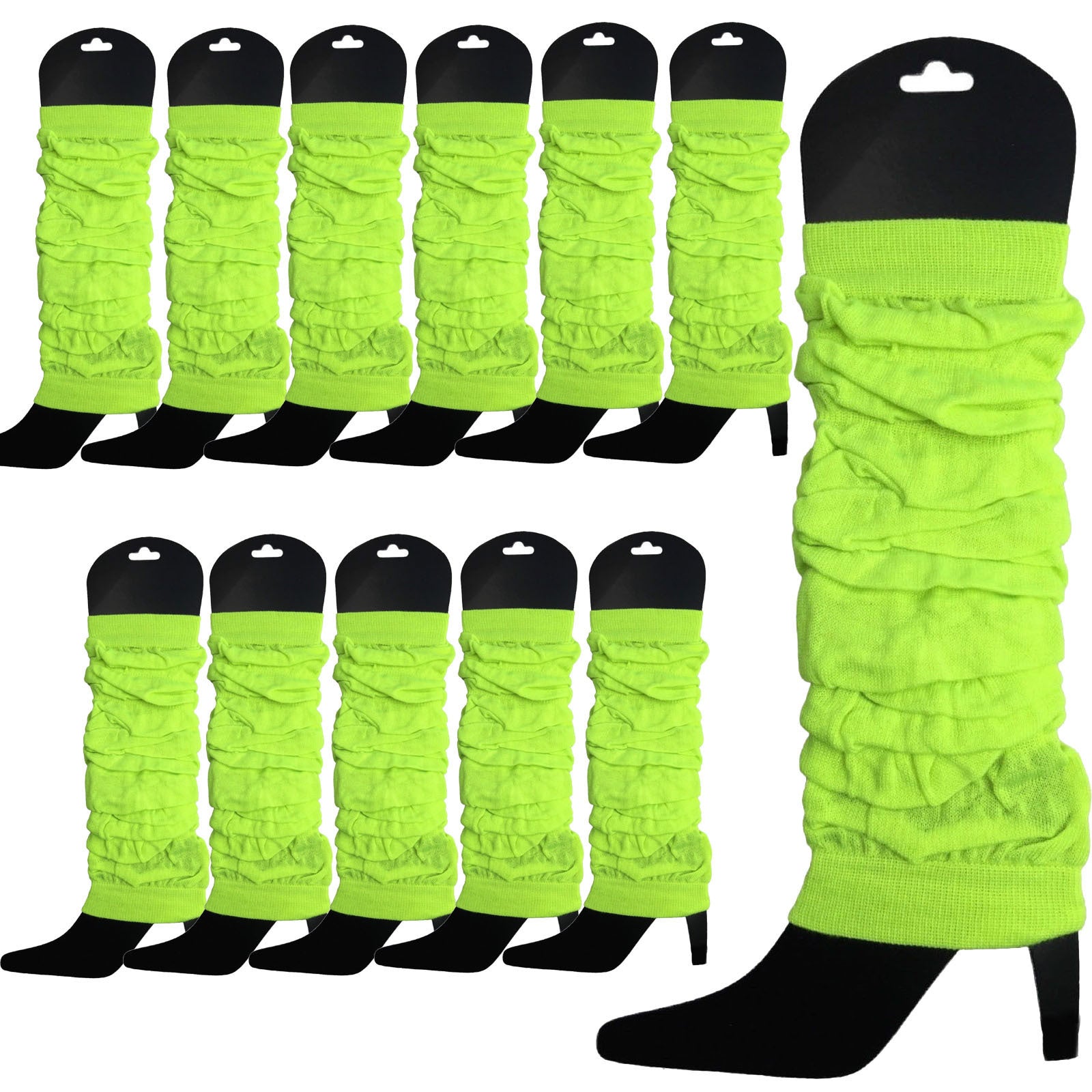 12 LEG WARMERS Knitted Womens Neon Party Knit Ankle Fluro Dance Costume 80s BULK - Fluro Yellow V563-BR-12NNLEGWRMR-FLUYLW