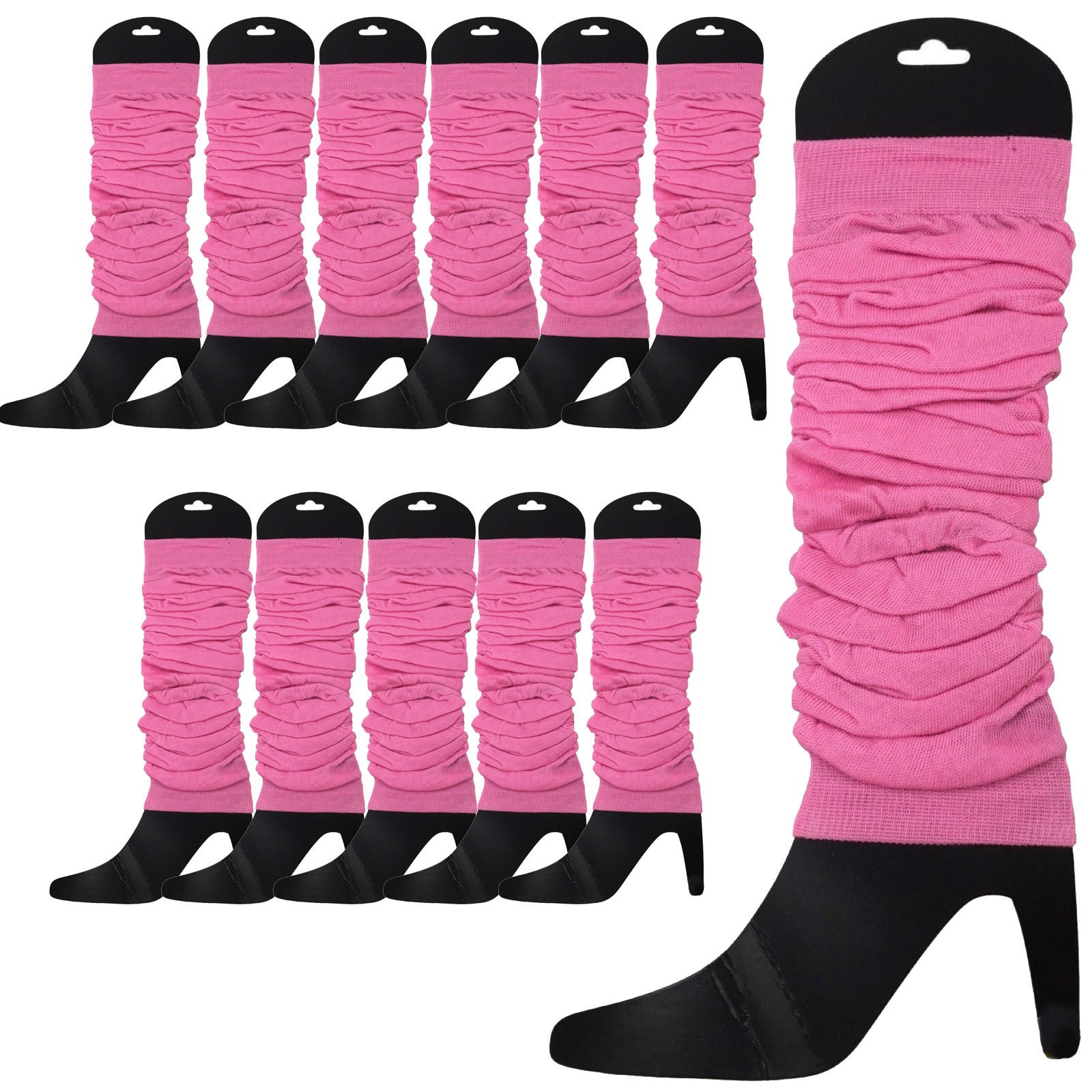 12 LEG WARMERS Knitted Womens Neon Party Knit Ankle Fluro Dance Costume 80s BULK - Light Pink V563-BR-12NNLEGWRMR-LHTPNK