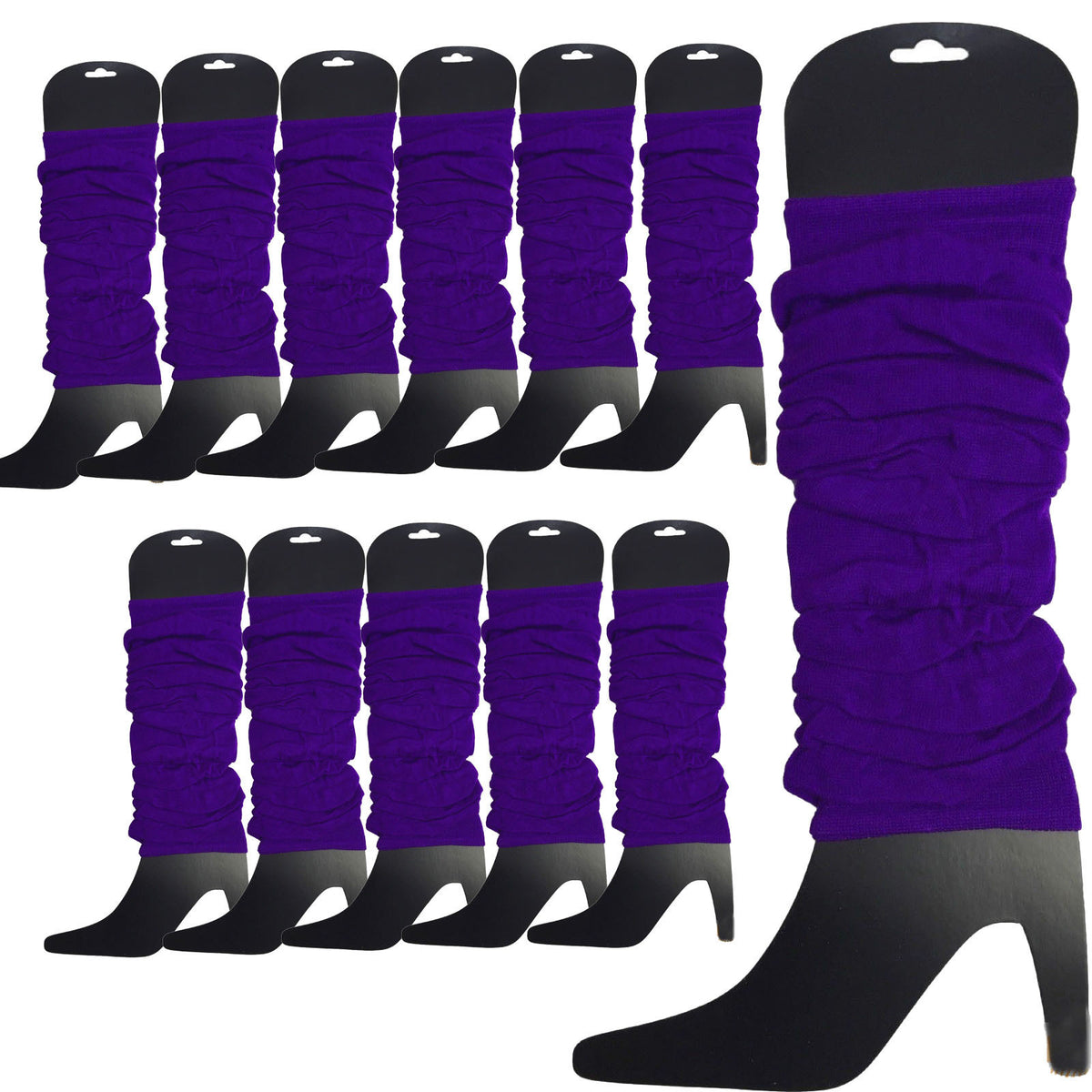 12 LEG WARMERS Knitted Womens Neon Party Knit Ankle Fluro Dance Costume 80s BULK - Purple V563-BR-12NNLEGWRMR-PURP