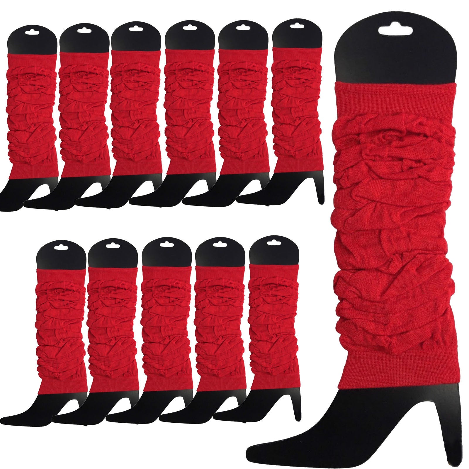 12 LEG WARMERS Knitted Womens Neon Party Knit Ankle Fluro Dance Costume 80s BULK - Red V563-BR-12NNLEGWRMR-RED