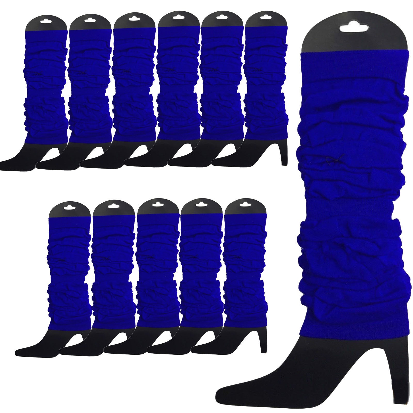 12 LEG WARMERS Knitted Womens Neon Party Knit Ankle Fluro Dance Costume 80s BULK - Royal Blue V563-BR-12NNLEGWRMR-ROYBLU