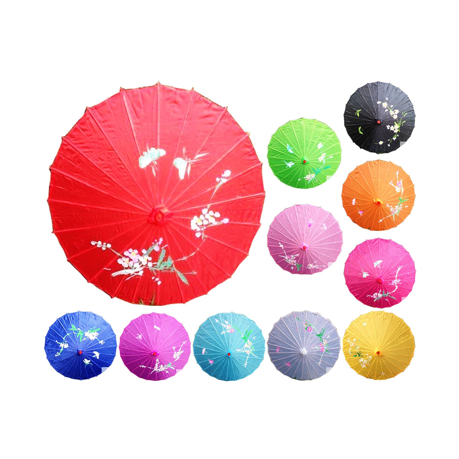 12x PARASOL UMBRELLA Chinese Japanese Bamboo Flower Pattern 80cm Large BULK - Assorted Colour Pack V563-BR-12PARUMBRLA-ASST