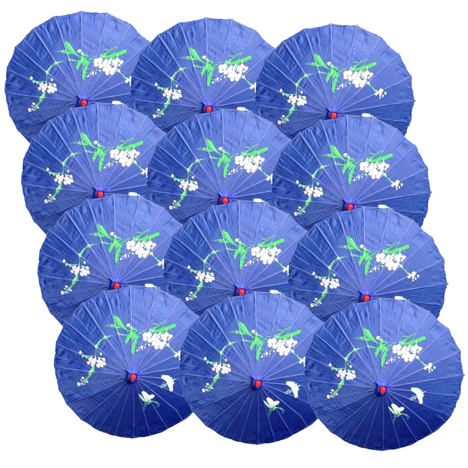 12x PARASOL UMBRELLA Chinese Japanese Bamboo Flower Pattern 80cm Large BULK - Blue V563-BR-12PARUMBRLA-BLU
