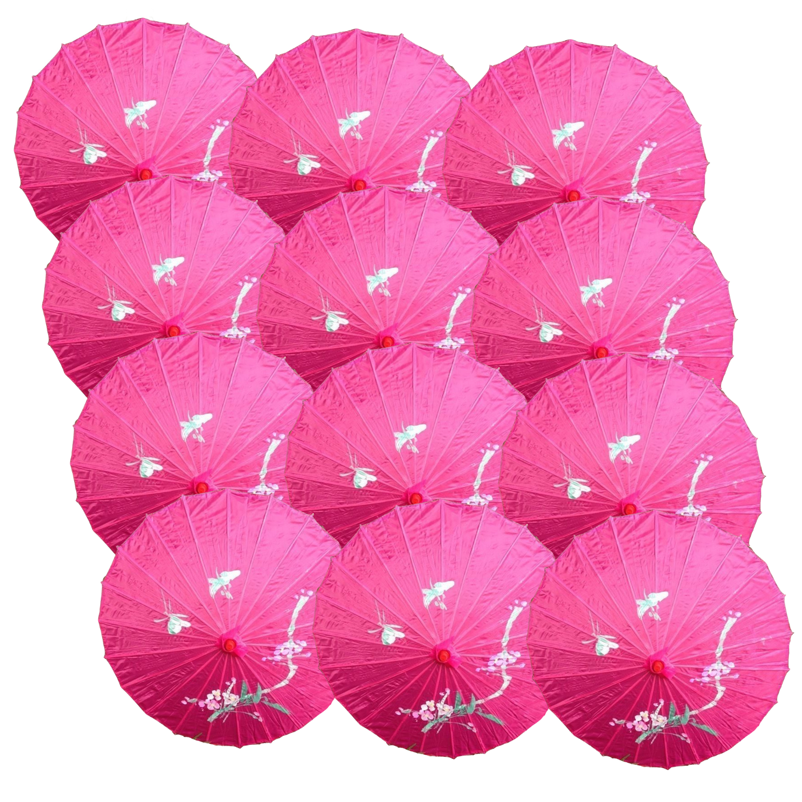 12x PARASOL UMBRELLA Chinese Japanese Bamboo Flower Pattern 80cm Large BULK - Hot Pink V563-BR-12PARUMBRLA-HPINK