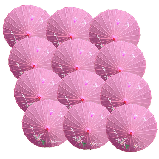 12x PARASOL UMBRELLA Chinese Japanese Bamboo Flower Pattern 80cm Large BULK - Light Pink V563-BR-12PARUMBRLA-LTPNK